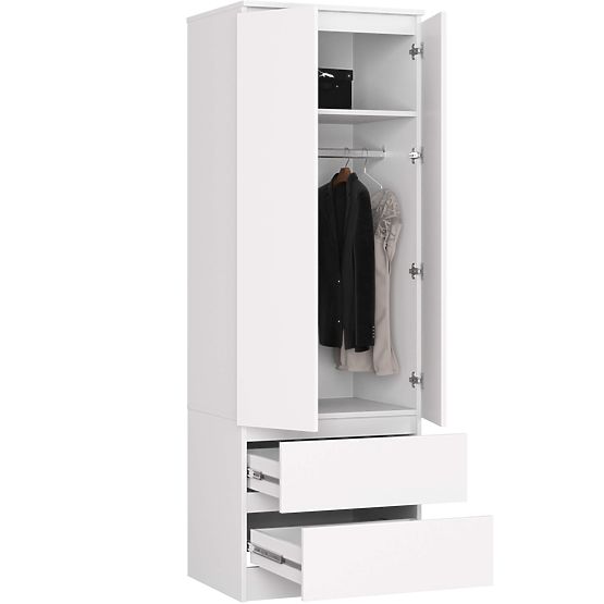 KLEIDERSCHRANK STAR S 60 cm 2 TÜREN 2 SCHUBLADEN WEISS