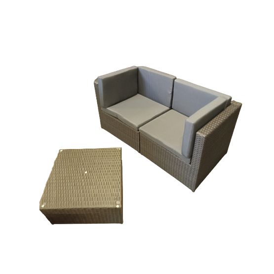 Kleine Terrassenset aus Technorattan (Sofa+Tisch) TINTO grau