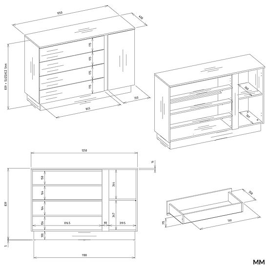 Kommode AMBER 1D4S Schrank 1 Tür 4 Schubladen für Schlafzimmer Wohnzimmer KASCHMIR Beige