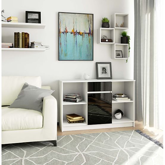 KOMMODE B-17 120 cm 1 SCHUBLADE 1 TÜR PK WEISS / SCHWARZ GLANZ