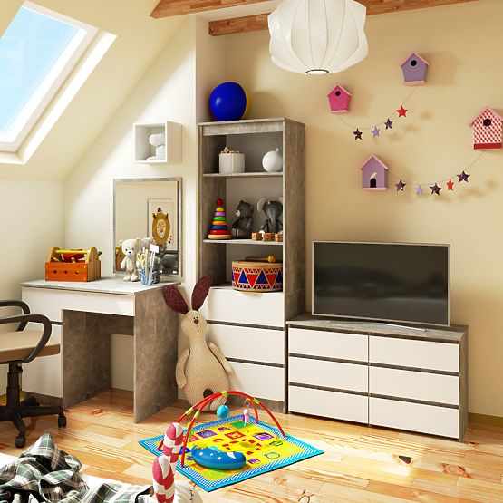 KOMMODE CL100 6SZ PK BETON / WEISS