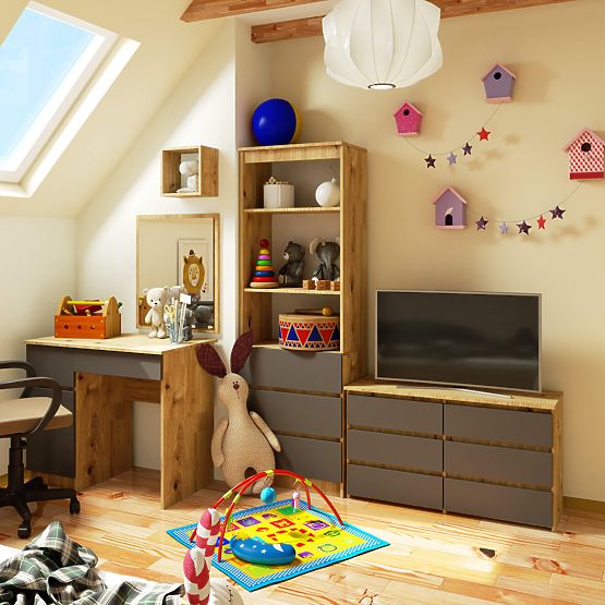 KOMMODE CL100 6SZ PK EICHE ARTISAN / GRAU