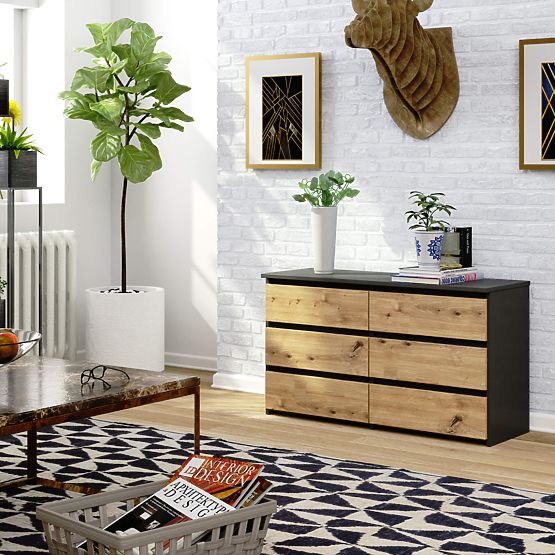 KOMMODE CL100 6SZ PK GRAU / EICHE ARTISAN