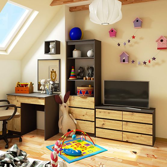 KOMMODE CL100 6SZ PK GRAU / EICHE ARTISAN