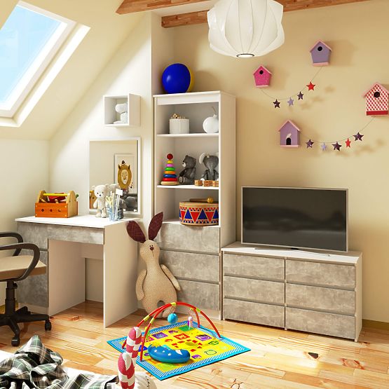 KOMMODE CL100 6SZ PK WEISS / BETON