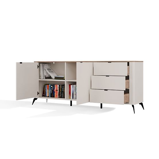 Kommode CORDOBA 2D3S Kaschmir Beige Eiche Castello Schrank 3 Schubladen Soft-Close