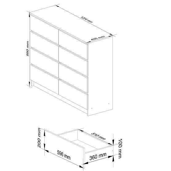 KOMMODE K 120 cm 8 SCHUBLADEN PK SONOMA / WEISS