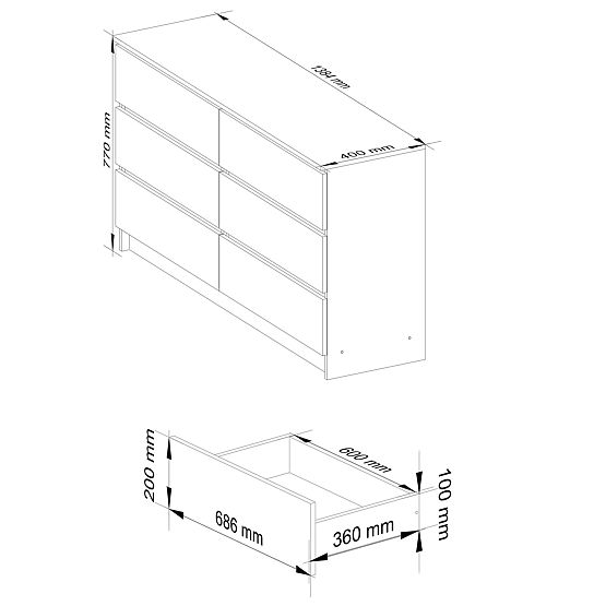KOMMODE K 140 cm 6 SCHUBLADEN PK WEISS