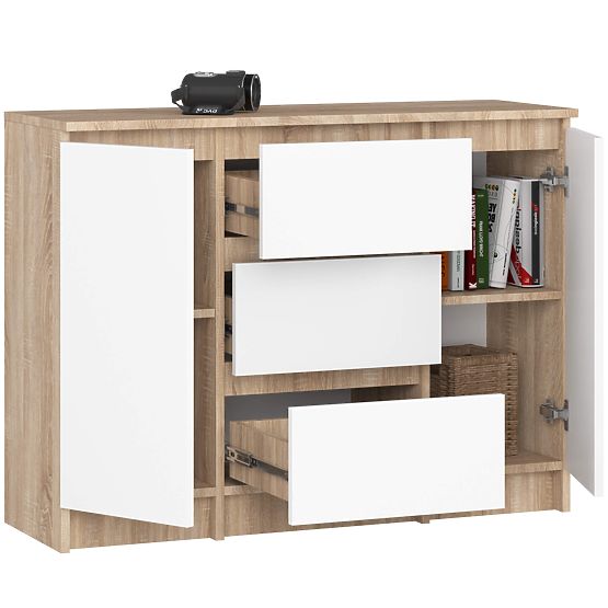 KOMMODE K100 2D 3SZ PK EICHE SONOMA / WEISS