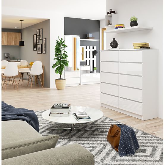 KOMMODE K120 10SZ CLP PK WEISS HOCHGLANZ