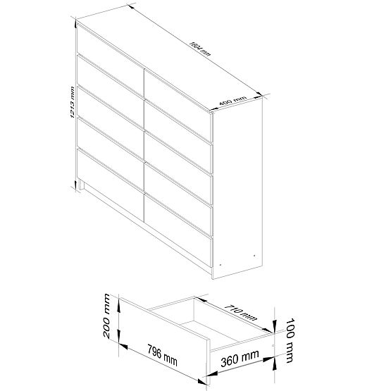 KOMMODE K160 10SZ CLP PK WEISS / GRAU