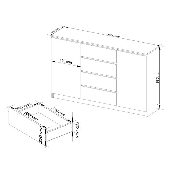 KOMMODE K160 2T 4S CLP PK SCHWARZ HOCHGLANZ