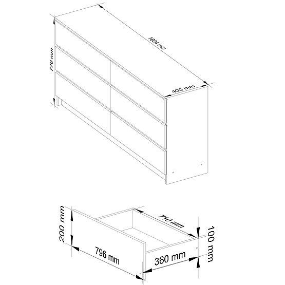 KOMMODE K160 6SZ CLP PK WEISS / SONOMA