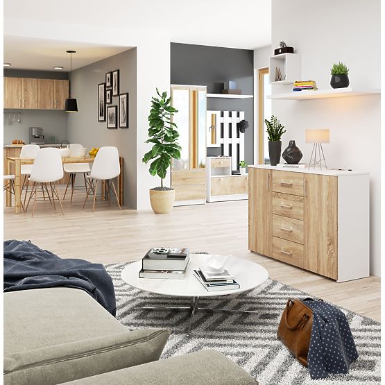 KOMMODE K45 PK WEISS / EICHE SONOMA