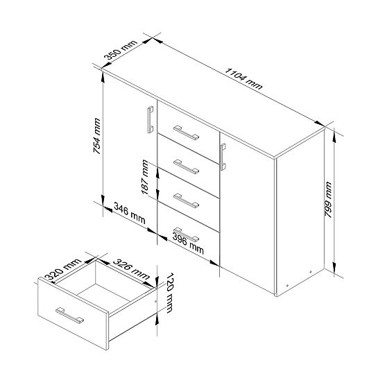 KOMMODE K45 PK WEISS / GRAPHITGRAU