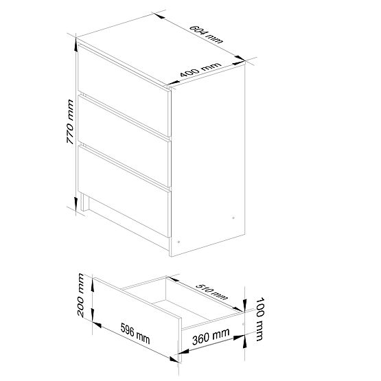 KOMMODE K60 3SZ CLP GRAFITGRAU / WEISS