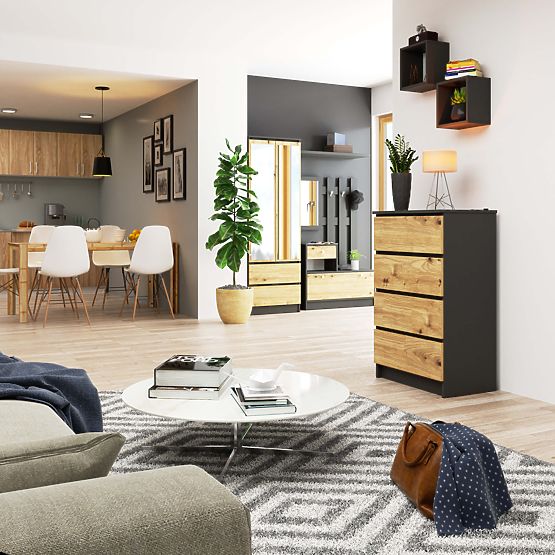 KOMMODE K60 4SZ CLP PK GRAPHITGRAU / EICHE ARTISAN