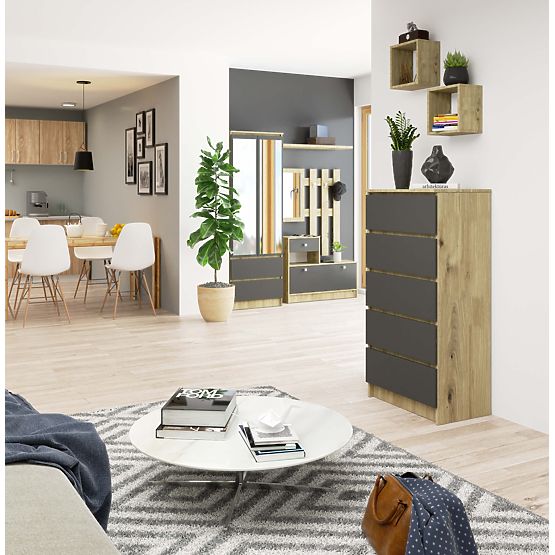 KOMMODE K60 5SZ CLP PK EICHE ARTISAN / GRAU