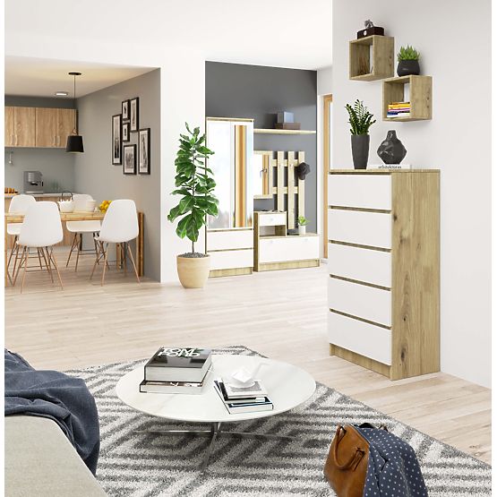 KOMMODE K60 5SZ CLP PK EICHE ARTISAN / WEISS