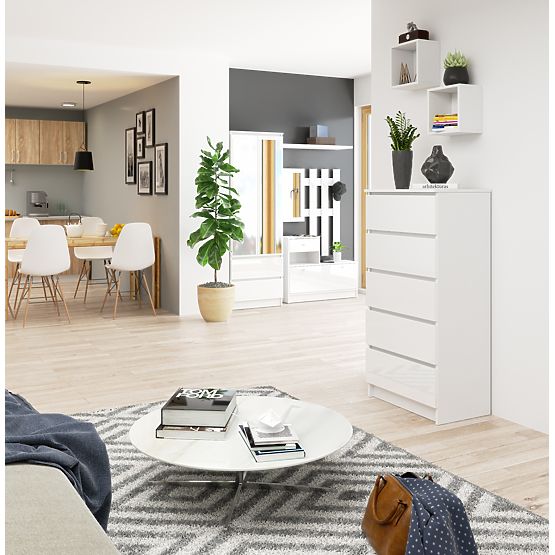 KOMMODE K60 5SZ CLP PK WEISS HOCHGLANZ