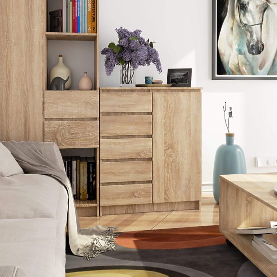 KOMMODE K80 1T 5SZ PK EICHE SONOMA