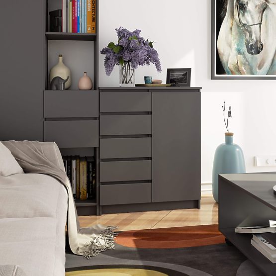 KOMMODE K80 1T 5SZ PK GRAPHITGRAU