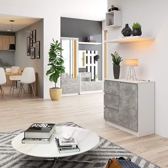 KOMMODE K80 JERRY 1D 3SZ PK WEISS / BETON