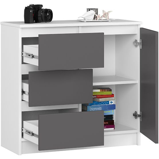 KOMMODE K80 JERRY 1T 3SZ PK WEISS / GRAPHITGRAU