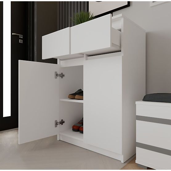 Kommode Malwa 2DD2S Schrank 2 Türen 2 Schubladen für Wohnzimmer WEISS
