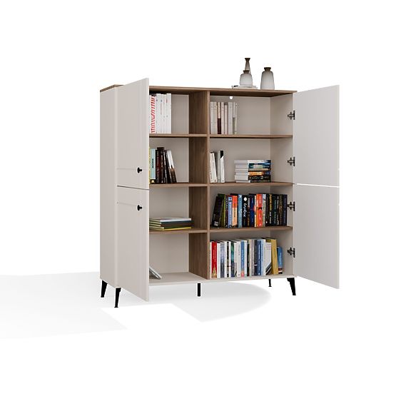 Kommode POINT 4D Kaschmir Beige Eiche Castello Schrank 4 Türen 8 Regale für Wohnzimmer