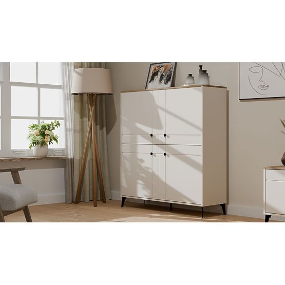 Kommode POINT 4D Kaschmir Beige Eiche Castello Schrank 4 Türen 8 Regale für Wohnzimmer