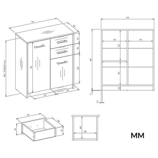 Kommode SIMPLO 2D2S Schrank 2 Schubladen 2 Türen für Wohnzimmer ANTHRAZIT EICHE ARTISAN