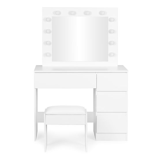 Kosmetischer Frisiertisch mit Spiegel und LED-Beleuchtung 4 Schubladen Hocker ModernHome