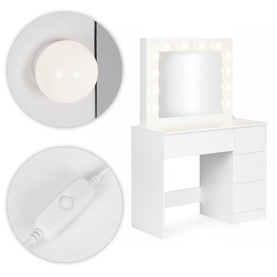 Kosmetischer Frisiertisch mit Spiegel und LED-Beleuchtung 4 Schubladen Hocker ModernHome