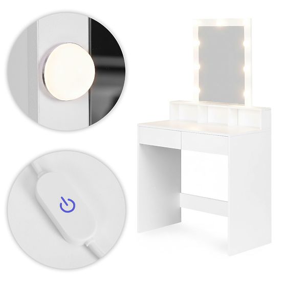 Kosmetischer Schminktisch mit Spiegel und LED-Beleuchtung 3 Helligkeitsstufen ModernHome