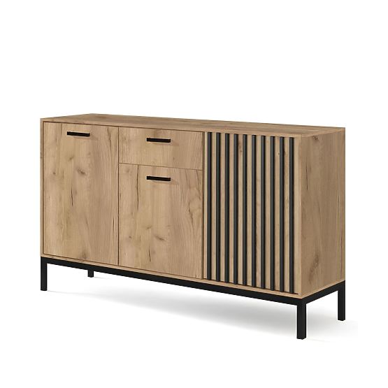 LAMINO KM-1 Kommode Eiche Craft/Schwarz, Beine: Schwarz