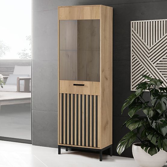 LAMINO W-1 Vitrine Eiche Craft/Schwarz, Beine: Schwarz