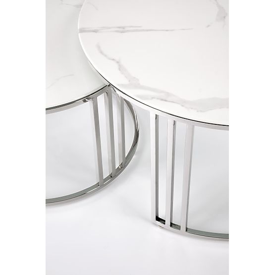 MERCURY 2 Set aus 2 Bänken, Rahmen - Silber, Glas - Weißer Marmor (1p=1Stk)