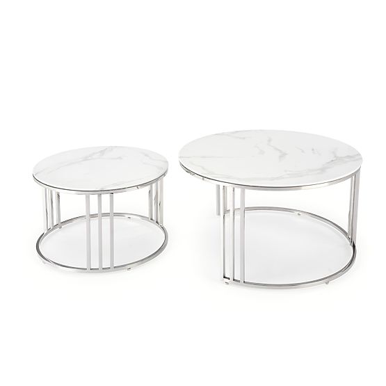 MERCURY 2 Set aus 2 Bänken, Rahmen - Silber, Glas - Weißer Marmor (1p=1Stk)