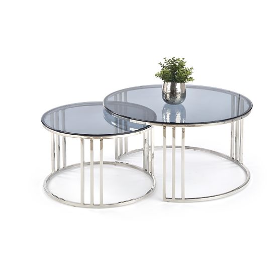 MERCURY Set aus 2 Bänken, Rahmen - silber, Glas - rauchig (1p=1Stk)