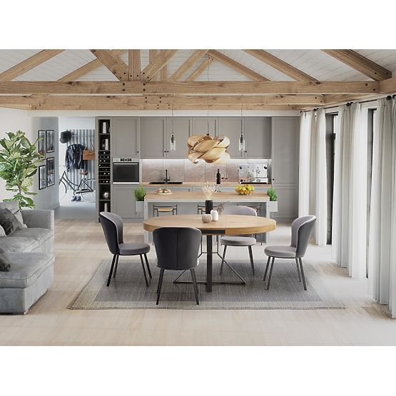 MERCY ausziehbarer Tisch, Platte - Goldeneiche, Beine - Schwarz (2p=1Stk)