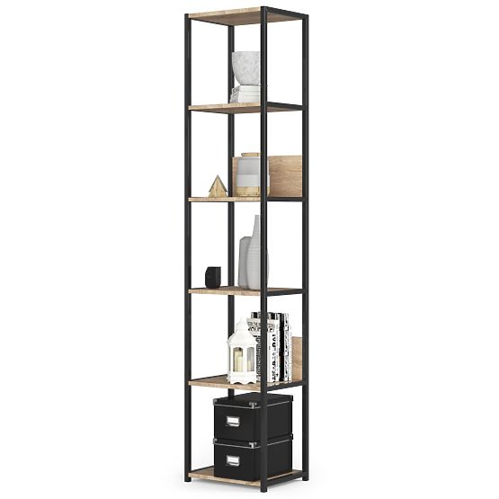 Metall-Loftregal 40 cm - Schwarz-Sonoma-Eiche - 6 Regalböden