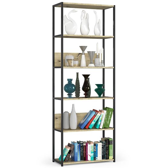 Metall-Loftregal 70 cm - Schwarz-Eiche Artisan - 6 Regalböden