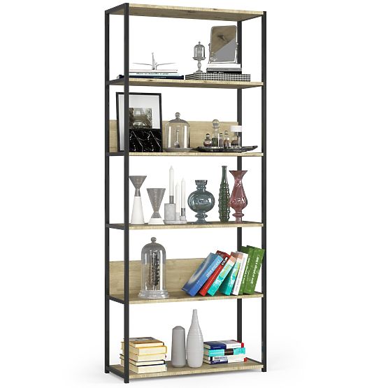 Metall-Loftregal 80 cm - Schwarz-Eiche Artisan - 6 Regalböden