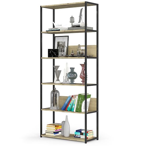 Metall-Loftregal 80 cm - Schwarz-Eiche Artisan - 6 Regalböden