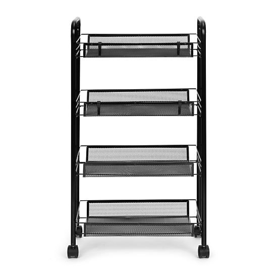 Metallischer Küchen- und Badezimmer-Organizer auf Rädern, 4 Regale, schwarz ModernHome