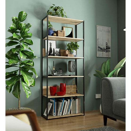 Metallisches Loft-Regal 80 cm - Schwarz-Sonoma Eiche - 6 Regalböden