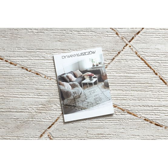 Moderner Teppich DUKE 51557 Creme / Gold - Geometrisch, strukturiert, sehr weich, Fransen