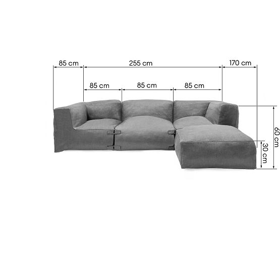 Modulare Garten-Ecksofa Vacuum II mit Bezug, grau