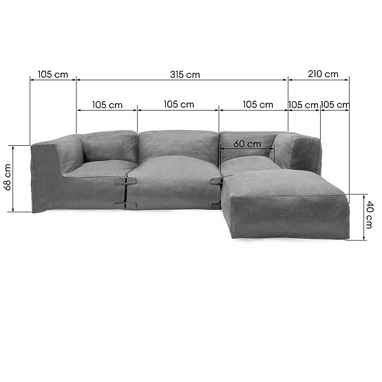 Modulare Garten-Ecksofa Vacuum II mit Bezug, grau